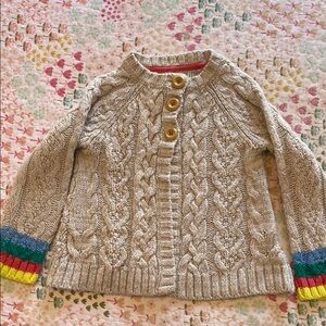 Cozy Cable Knit Sweater with Colorful Cuffs